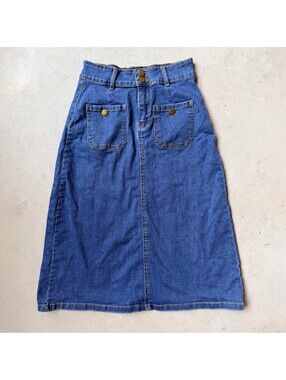 Denim Midi Skirt with Front Pockets by Belle Pogue